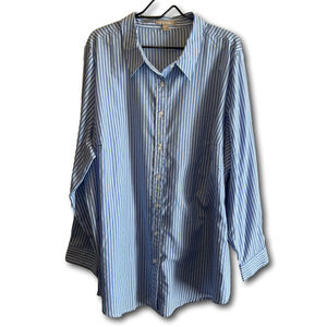 Woman Within Long Sleeve Button Up Collared Top Blue White Stripe Size 2X 26/28